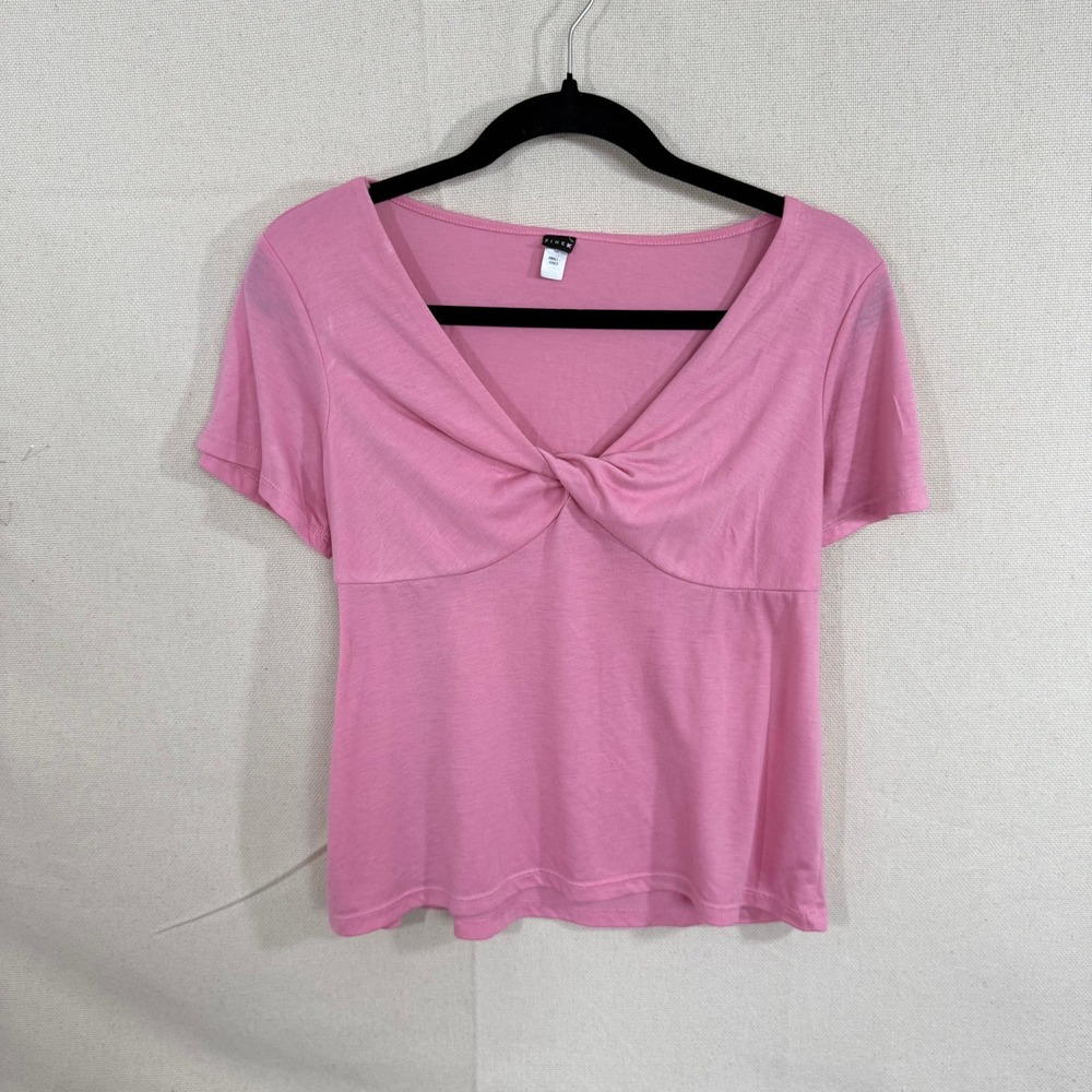 Pink K Womens Twisted Front V-Neck Short Sleeve Top Pink Small SEAS 3908